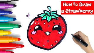 HOW TO DRAW A CUTE STRAWBERRY KAWAII  HOE TEKEN JE EEN AARDBEI [upl. by Euqnom]