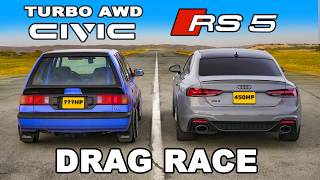 800hp AWD Civic v Audi RS5 DRAG RACE [upl. by Ailekahs]