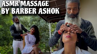 Asmr head massage therapy by Indian barber Ashok in Nature Asmr  Deep tissue soothing massage [upl. by Yuzik]