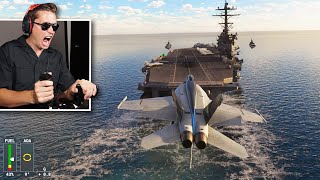 LANDING A FIGHTER JET ON AN AIRCRAFT CARRIER  Microsoft Flight Simulator Top Gun DLC [upl. by Jesselyn]