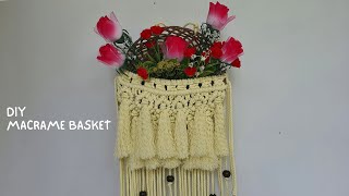 DIY MACRAME BASKET WALL HANGING WITH ARTIFICIAL FLOWERS [upl. by Hebner]