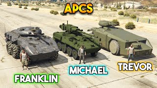 GTA 5 FRANKLIN VS MICHAEL VS TREVOR APC MILITARY VEHICLE [upl. by Clauddetta229]