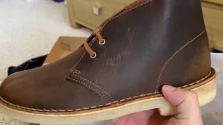 Clarks Desert Boots  Beeswax Leather Unboxing Review and On Feet DAMAGE on a brand new shoes [upl. by Notnirb]