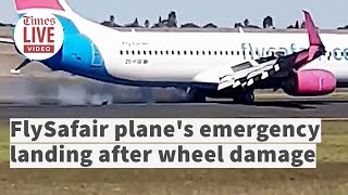 FlySafair plane makes an emergency landing after wheel damage [upl. by Ecinhoj]