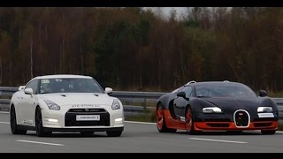 4k RACE Nissan GTR Alpha 12 vs Bugatti Veyron Vitesse 1200 HP Highspeed Oval SHORT VERSION 7 min [upl. by Ninnahc]