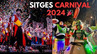 🎊 Colourful Carnival in Sitges 🎉  Barcelona Spain 🇪🇸🇮🇳  February 2024 HD [upl. by Hamehseer]