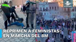 Policías de Zacatecas detienen y reprimen a feministas en marcha del 8M [upl. by Frederich]