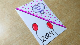 Happy New Year Card 2024  Easy White Paper New Year Card Making 2024  New Year Card [upl. by Delainey281]