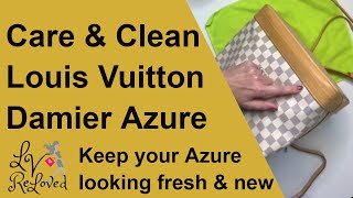 Damier Azure Color Transfer prevention amp Cleaning  Vachetta care on Louis Vuitton Noe GM [upl. by Atinahc376]