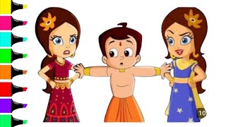 How to draw Chhota Bheem and indumati  easy drawing  ❤💚💙 colourful drawing ❤💚💙 [upl. by Annawad]