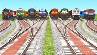 8 TRAIN CROSSING ON BOTH SIDE CURVED RAILROAD  Electric Train  Diesel Train  Animated Train Video [upl. by Ahsiki]