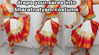 DRAPE YOUR BHARATNATYAM COSTUME WITH SAREESAREE DRAPING IN BHARATNATYAM COSTUMEHINDI [upl. by Yelhak]