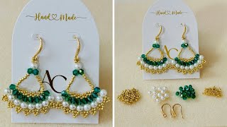 Aretes de Bisutería cómo hacer Aretes con perlas Mostacillas y Biconos Aprende cómo paso x paso [upl. by Pall289]