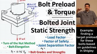 Bolt Preloading amp Torque  Static Strength of Bolted Joints  Load Factor  Joint Separation Factor [upl. by Esinaej956]