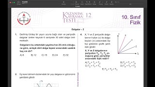 10SINIF KAZANIM KAVRAMA TEST 12 ÇÖZÜM 20222023  DALGALAR  FİZİK 2DÖNEM 1YAZILI [upl. by Popper]