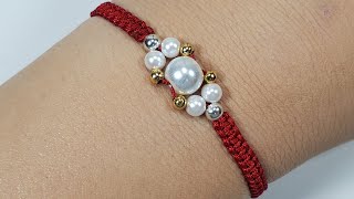 DIY Pulsera de hilo con cuentas y perlas fácil de hacer [upl. by Lyssa512]