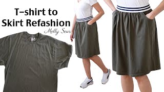 How to make an easy skirt from a tshirt refashion [upl. by Dreda]