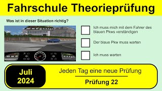 🚘 Führerschein Theorieprüfung Klasse B 🚗 Juli 2024  Prüfung 22 🎓📚 [upl. by Zetrauq]