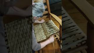 Chair Seat Caning Half Inch Cane Weaving Homesteading Restoring Furniture [upl. by Nylhsoj405]