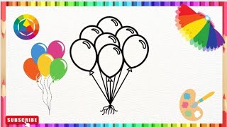 Easy and simple balloon drawing learn how to draw balloons for kids and toddlers [upl. by Lilhak175]