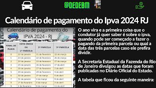 CALENDÁRIO DE PAGAMENTO DO IPVA 2024 RJ [upl. by Leterg]