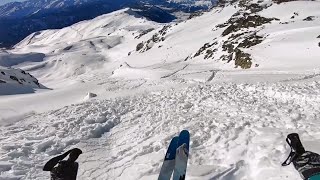 Massive avalanche during ski drop from mountain summit [upl. by Nomzaj791]