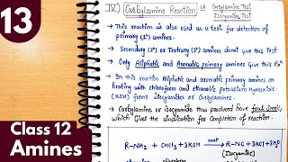 13 Carbylamine reaction Isocyanide Test or Carbylamine Test Test for 1° primary amine Class12 [upl. by Madaras]