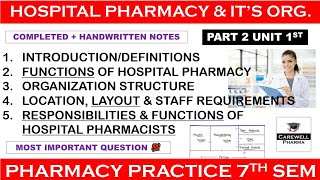 hospital pharmacy and its organization complete  Part 2 Unit 1  Pharmacy Practice 7th Semester [upl. by Yelnoc]