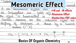 Mesomeric Effect Resonance EffectM And M Effect  Basics of organic chemistry chemistry [upl. by Boiney]