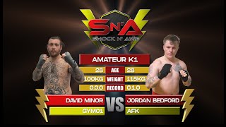 Shock N Awe 36  David Minor vs Jordan Bedford Heavyweight 93kg Amateur K1 Kickboxing [upl. by Yeltnerb]