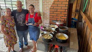 Almoço na chácara no fogão a lenha Com inhame 🍠e Milho verde Refogado… [upl. by Allan]