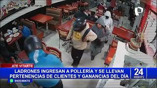 Ate delincuentes con pistola en mano ingresan a pollería a robarle a los clientes 22 [upl. by Garnes]