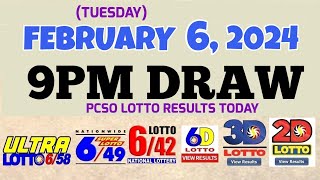 Lotto Result Today 9pm draw February 6 2024 658 649 642 6D Swertres Ez2 PCSOlotto [upl. by Irotal869]