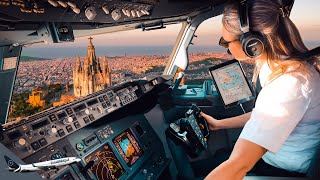 BOEING 737 Stunning LANDING SPAIN BARCELONA Airport RWY24R  Cockpit View  Life Of An Airline Pilot [upl. by Ydoc9]