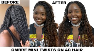 Ombre mini twists on my 4c natural hair perfect for the summer [upl. by Leumhs]