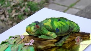 Kricky Cakes Decoration airbrushed Chameleon cake tutorial [upl. by Ahsiekahs577]