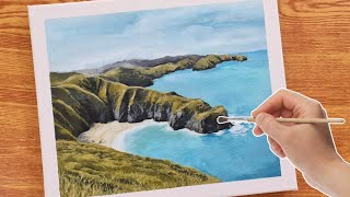 How to Paint a Coastal Seascape with Cliff Rocks I Acrylic Painting for Beginners [upl. by Anirdnajela]