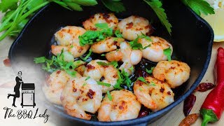 Gambas Pil Pil Recipe Mediterranean BBQ Style Prawns in chiligarlic olive oil [upl. by Nimaynib]