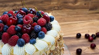 🍒Recette Layer cake fruits rouge Chantilly Mascarpone gâteau baking recipe yummy yummyrecipe [upl. by Kcinomod50]