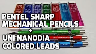 Pentel Sharp 05mm Mechanical Pencil with Uni Nanodia Colored Leads Unboxing and Review [upl. by Yeslrahc]