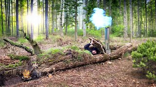 Building of a shelter inside a fallen tree with autonomous heating [upl. by Parthen750]