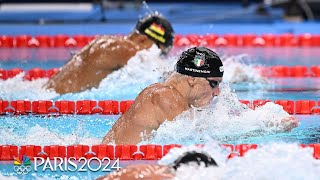 Martinenghi wins gold in 100m breaststroke Fink Peaty share silver  Paris Olympics  NBC Sports [upl. by Aikenahs]