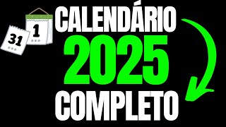 CALENDÁRIO 2025 COMPLETO COM FERIADOS E FASES DA LUA DE 2025 [upl. by Romelda]