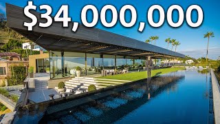 Inside a 34000000 FUTURISTIC Hollywood Hills Modern Mega Mansion with a Retractable Roof [upl. by Onabru]