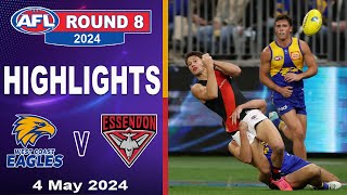 HIGHLIGHTS  West Coast Eagles v Essendon Bombers  2024 AFL [upl. by Nailil]