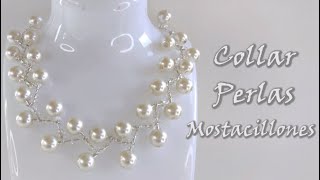 COLLAR DE PERLAS Y MOSTACILLONES CON ALFILERES DE BISUTERÍA Curso de bisutería con perlas [upl. by Gertrudis]