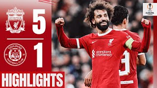 HIGHLIGHTS Liverpool 51 Toulouse  First Endo goal Jota goes solo amp another Salah record [upl. by Magulac]