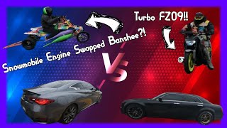 Turbo Fz09 and Snowmobile Engine Banshee New Year Day Racing [upl. by Monie]