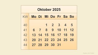 Kalender Oktober 2025 [upl. by Ylliw861]