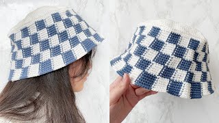 Crochet Checkered Bucket Hat Tutorial [upl. by Alroy]